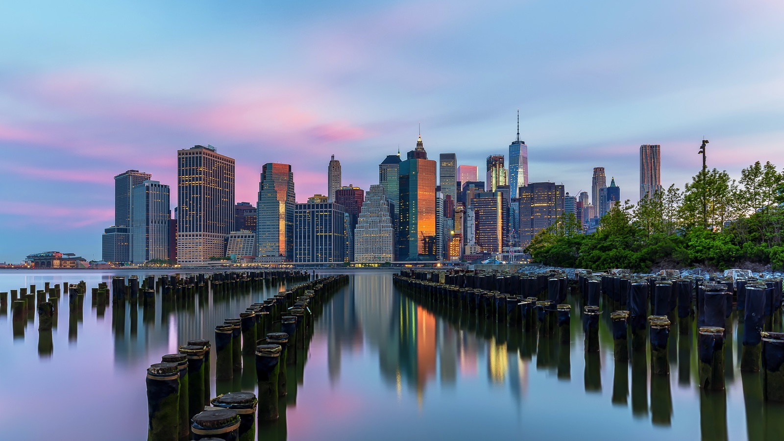 brooklyn, skyscrapers, new york city, sunrise, morning, architecture, united states