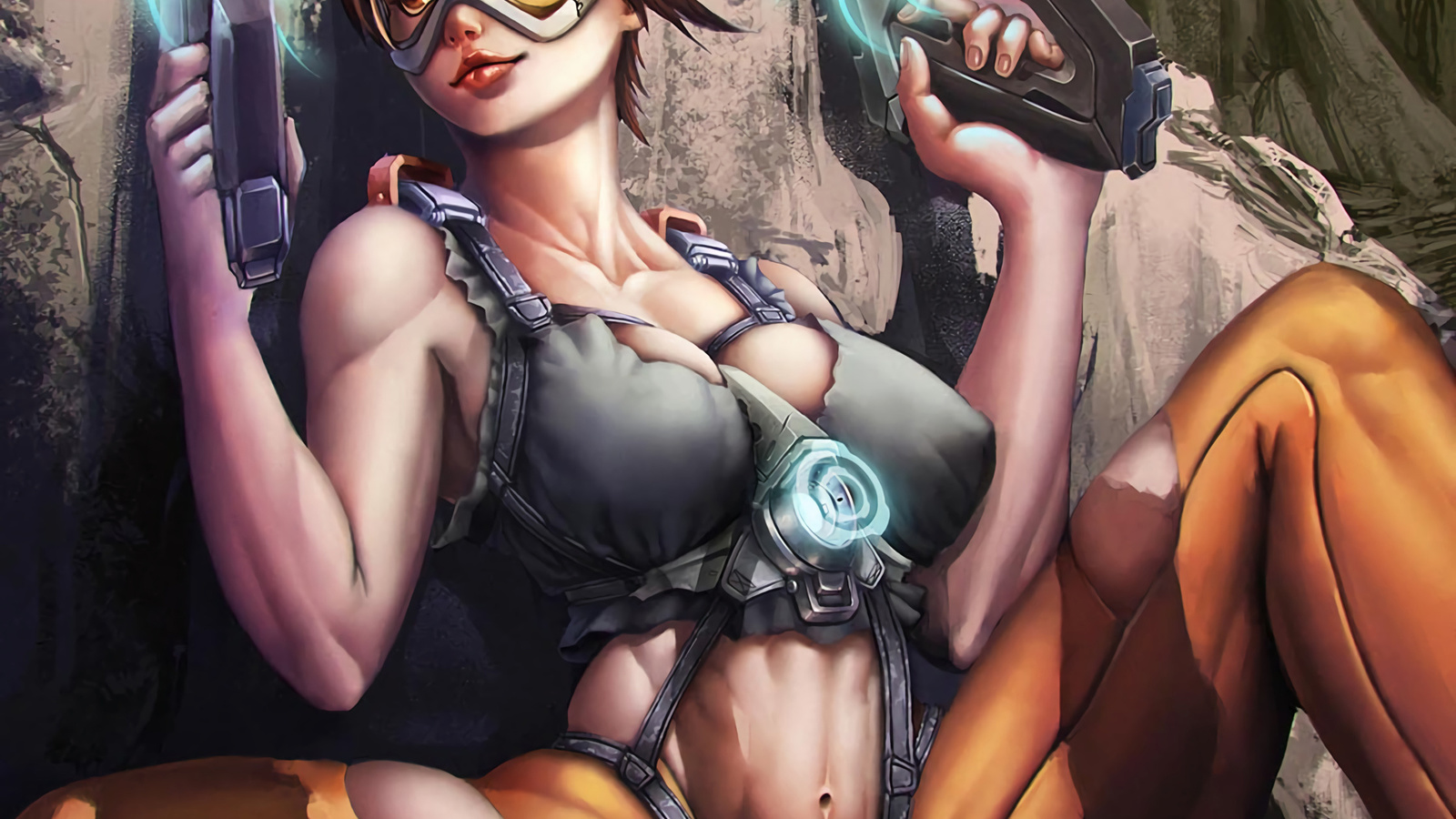 tracer, overwatch, game, girl, anime, brunette