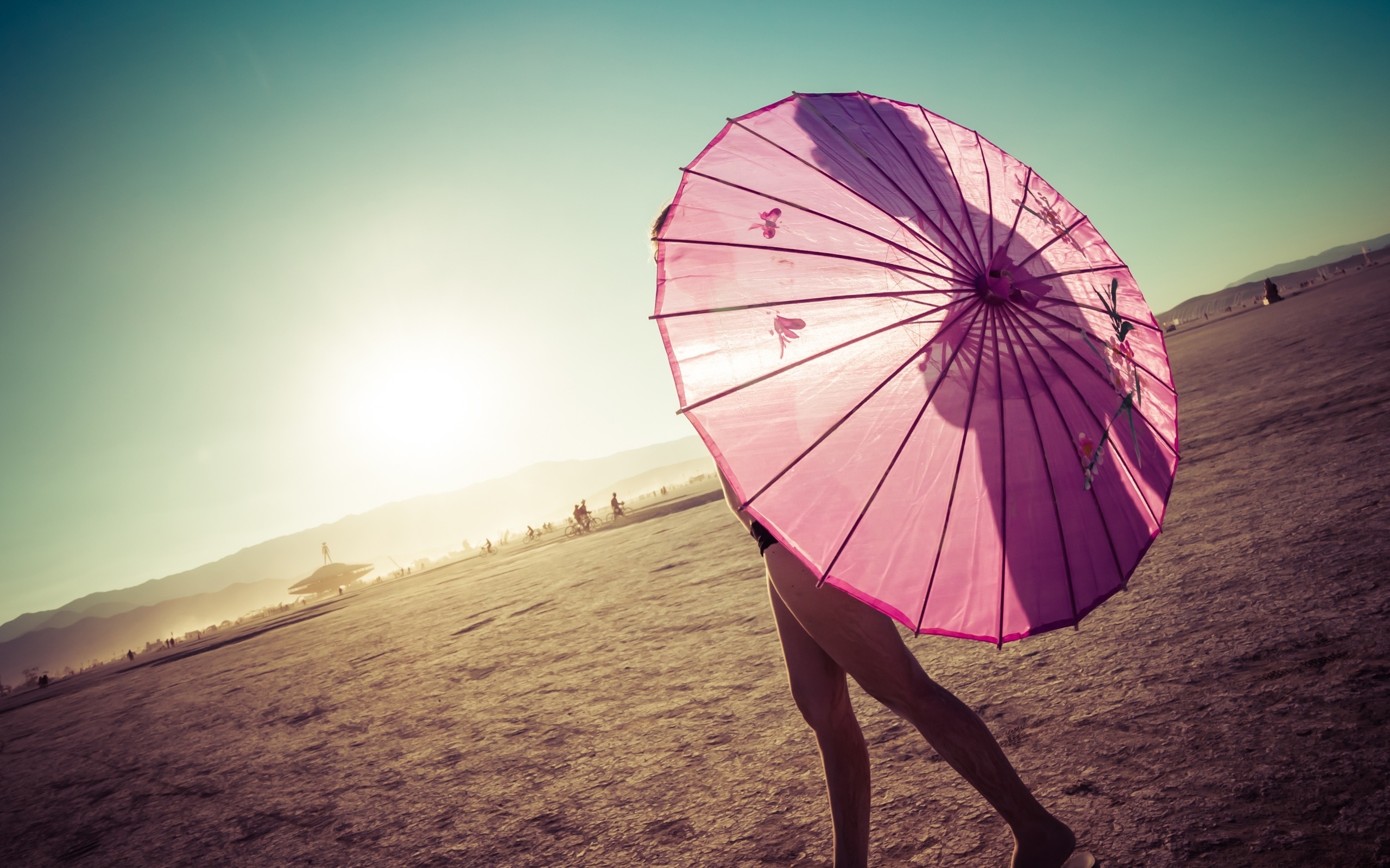 pink, umbrella, girl