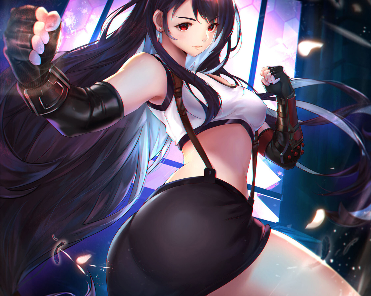 tifa lockhart, final fantasy, game, game girls, miniskirt, legs, ass, long hair