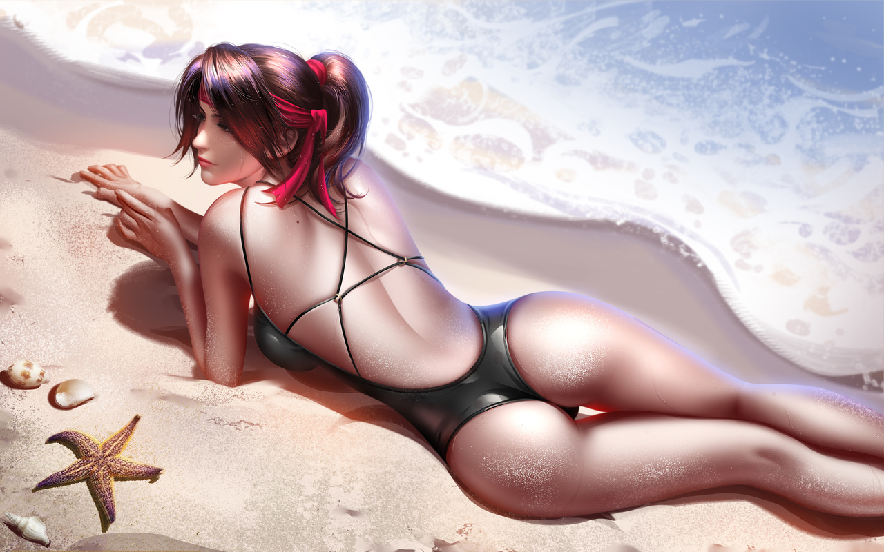 jessie, final fantasy, game, game girls, beach, sea, bikini, ass, swimwear