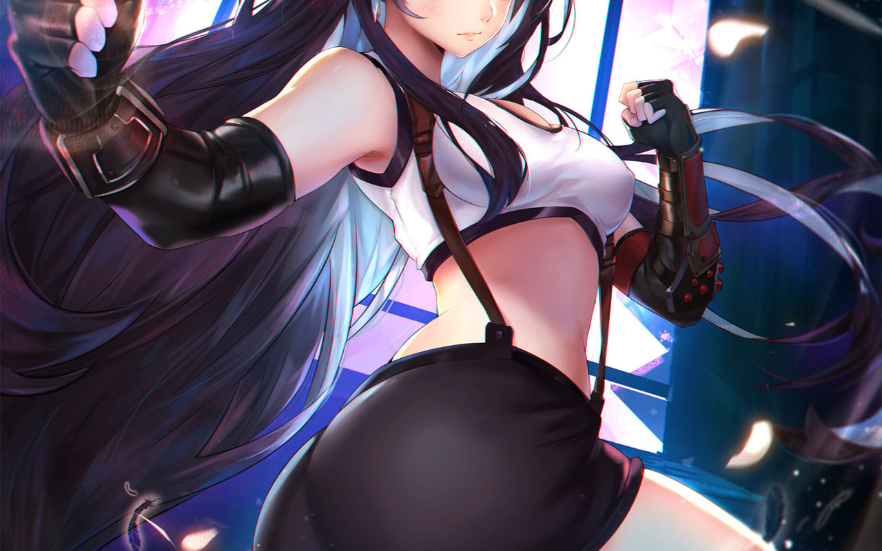 tifa lockhart, final fantasy, game, game girls, miniskirt, legs, ass, long hair