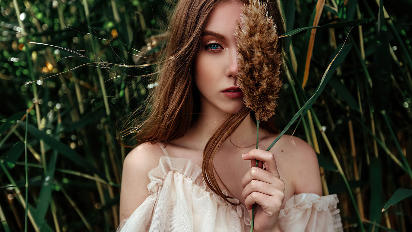 women, blue eyes, portrait, face, bare shoulders