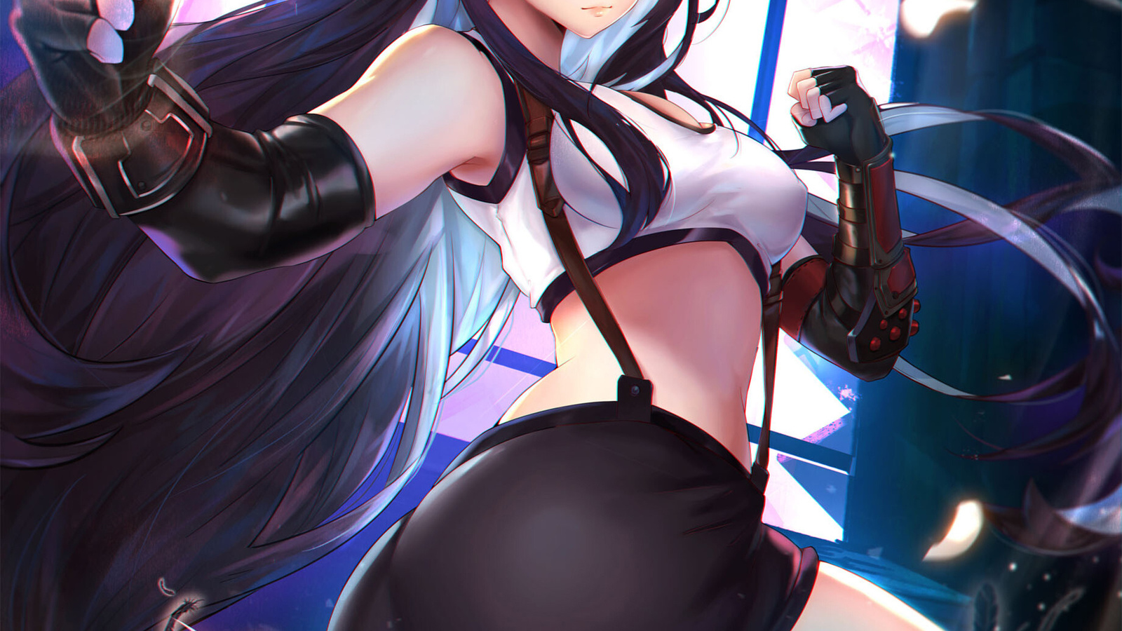 tifa lockhart, final fantasy, game, game girls, miniskirt, legs, ass, long hair