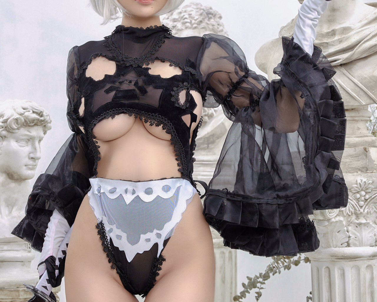 девушка, модель, позирует, азиатка, косплей, azami, nier: automata, 2b.