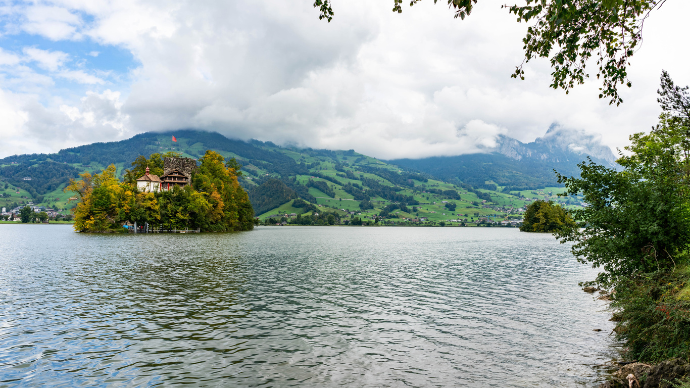 , , , schwanau, island in the swiss, lake, 