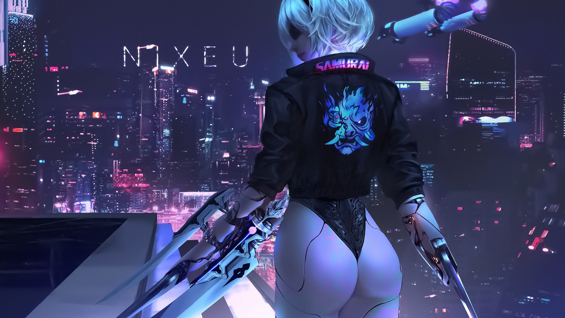 Картинки девушка, cyberpunk 2077, nier: automata, nixeu - обои 1920x1080,  картинка №439845