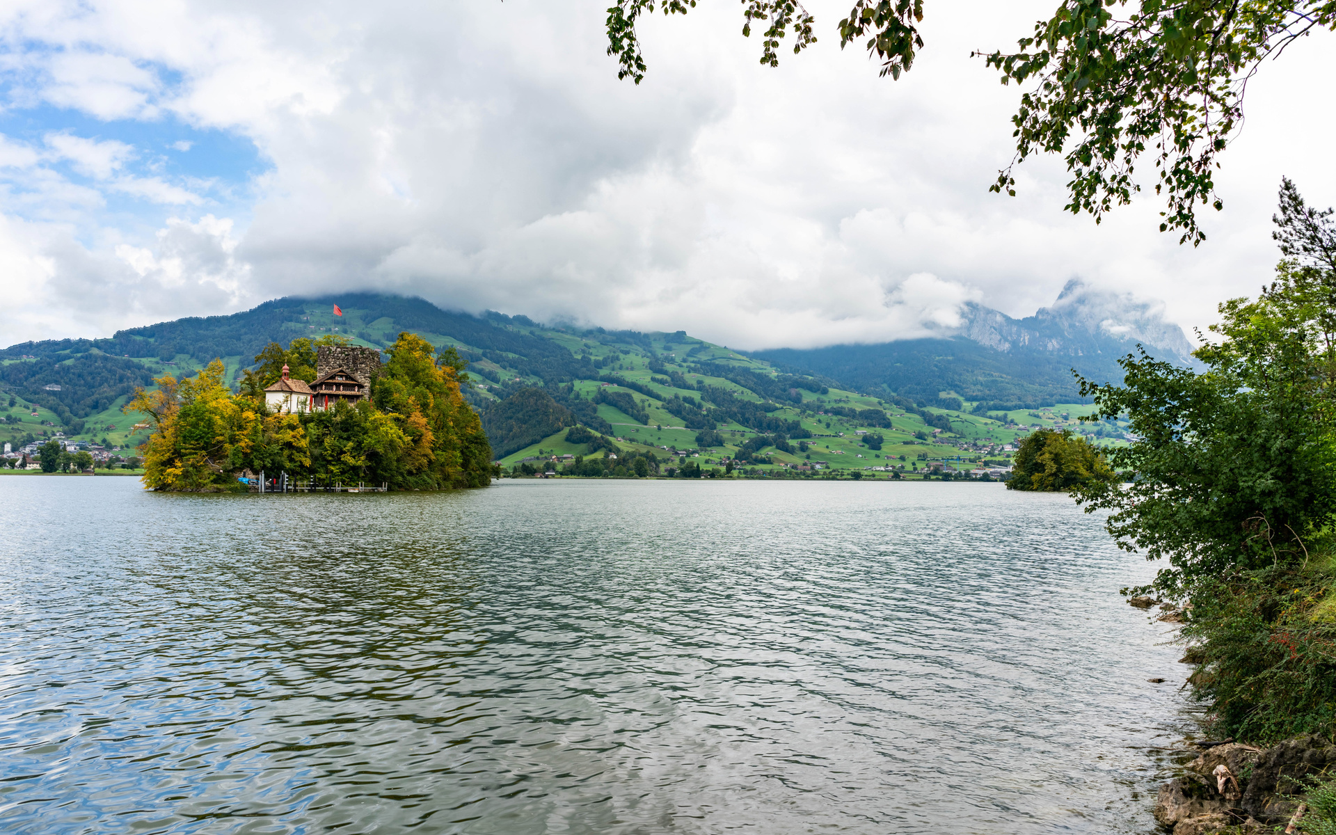 , , , schwanau, island in the swiss, lake, 