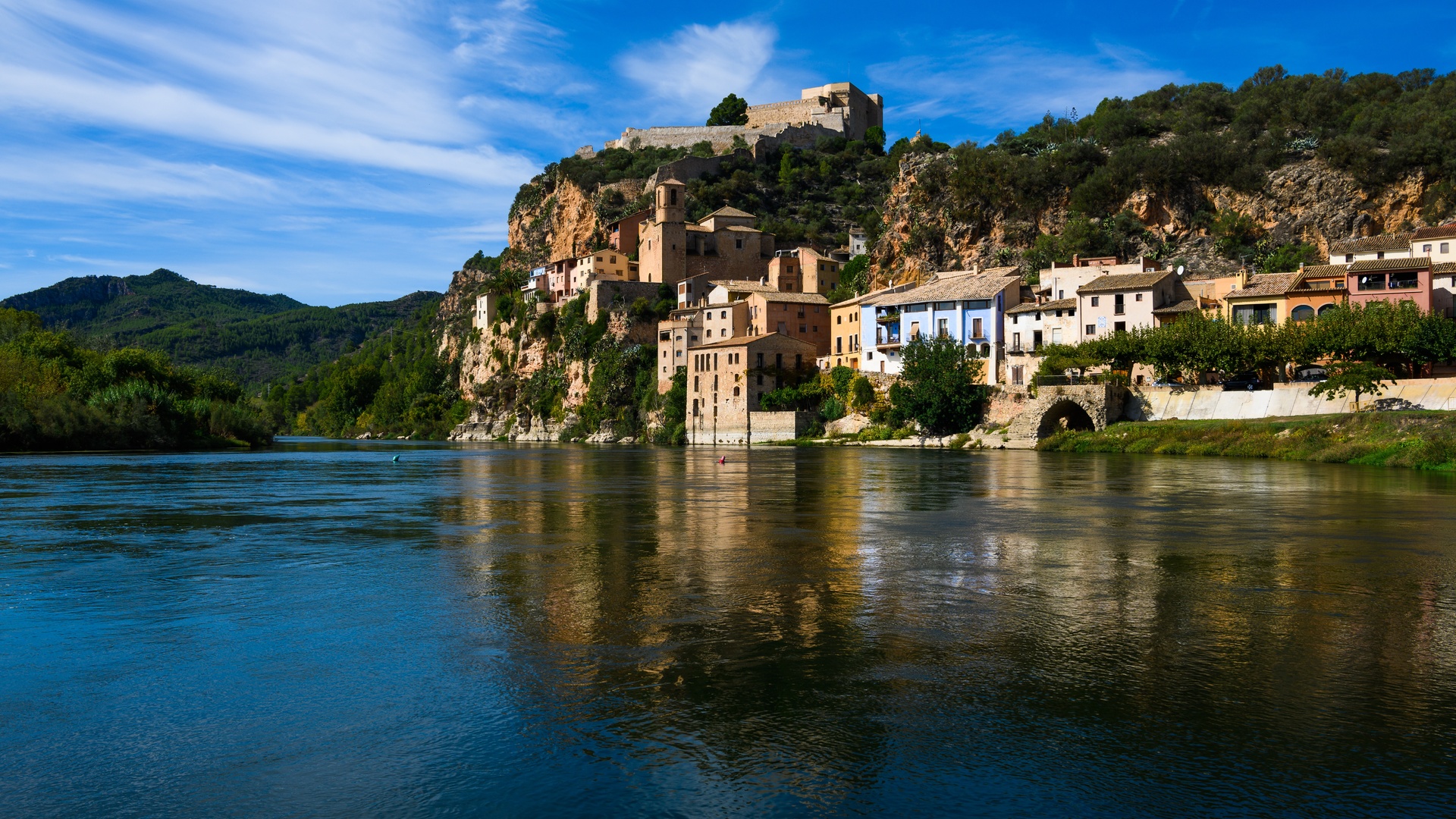 , , , , tarragona, castle, miravet, ebro, river, 