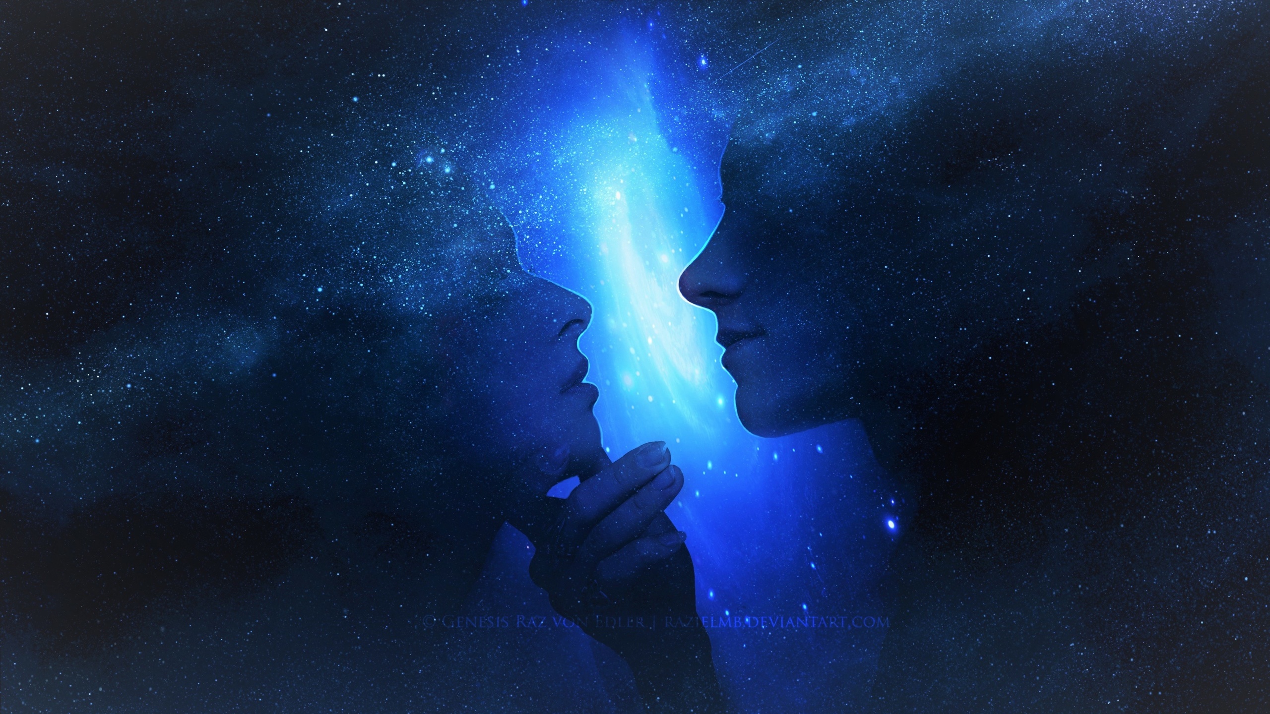 man, woman, blue, love, couple, profile