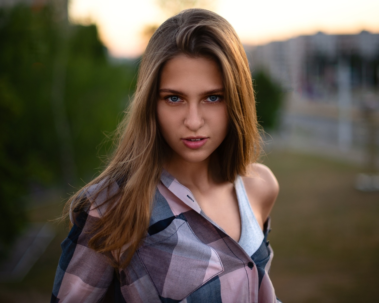 model, face, women, bokeh, shirt, portrait, hairstyle, plaid shirt, alexei shipulia