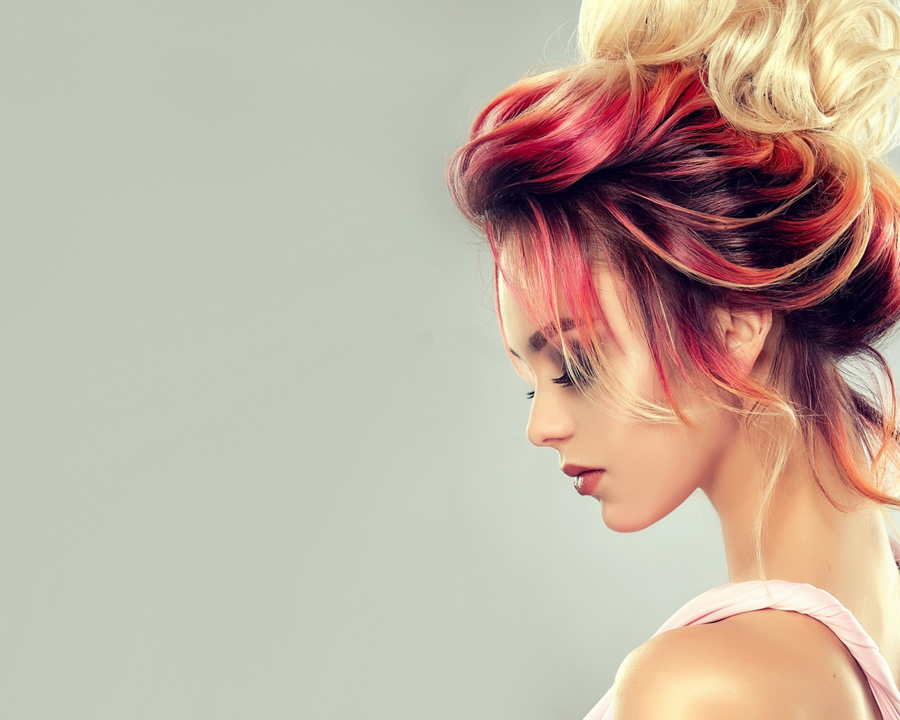 girl, face, style, hair, makeup, hairstyle, profile, coloful