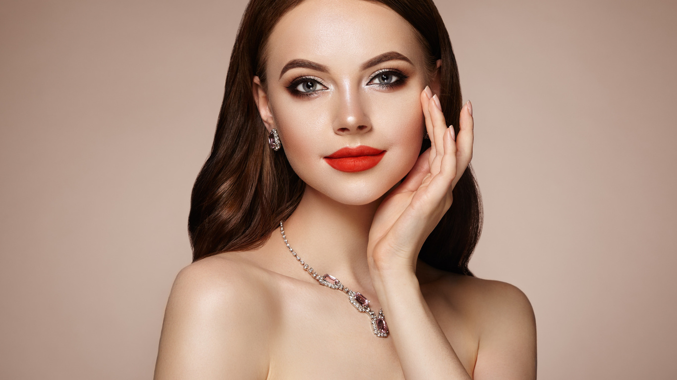 girl, model, makeup, brown, hair, necklace, photo, session