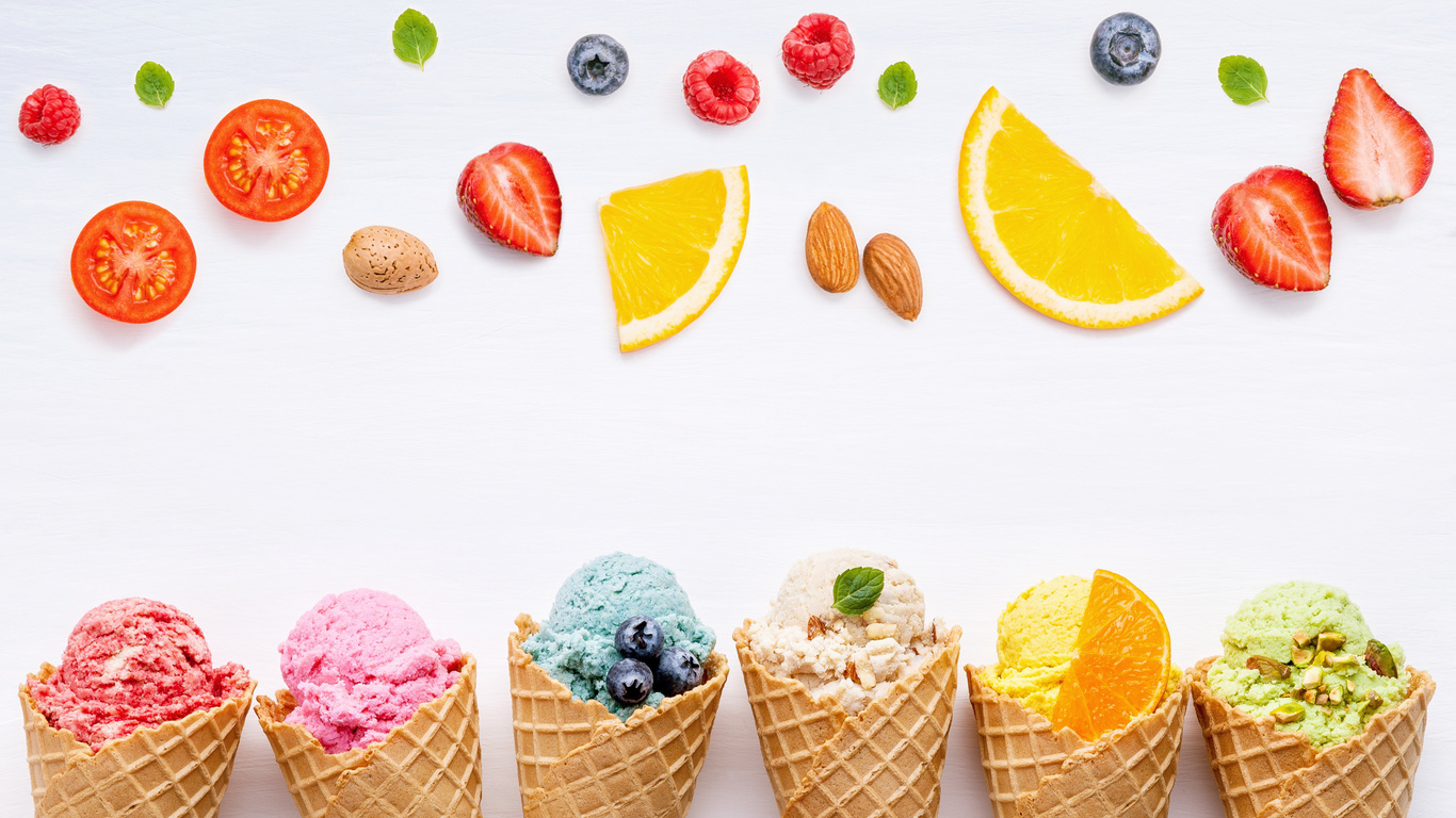 , colorful, , , , fruit, berries, ice, cream, cone