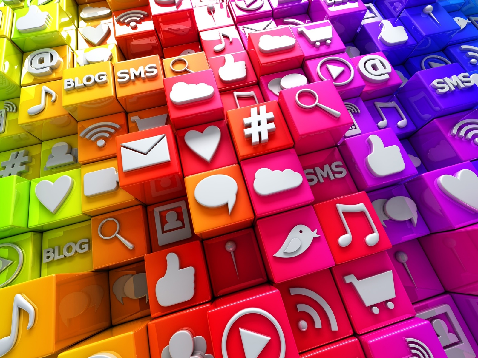 3d, social, icons, cubes