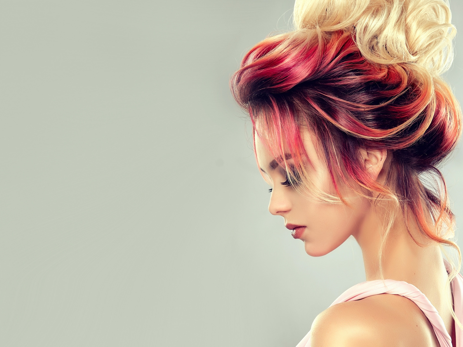 girl, face, style, hair, makeup, hairstyle, profile, coloful