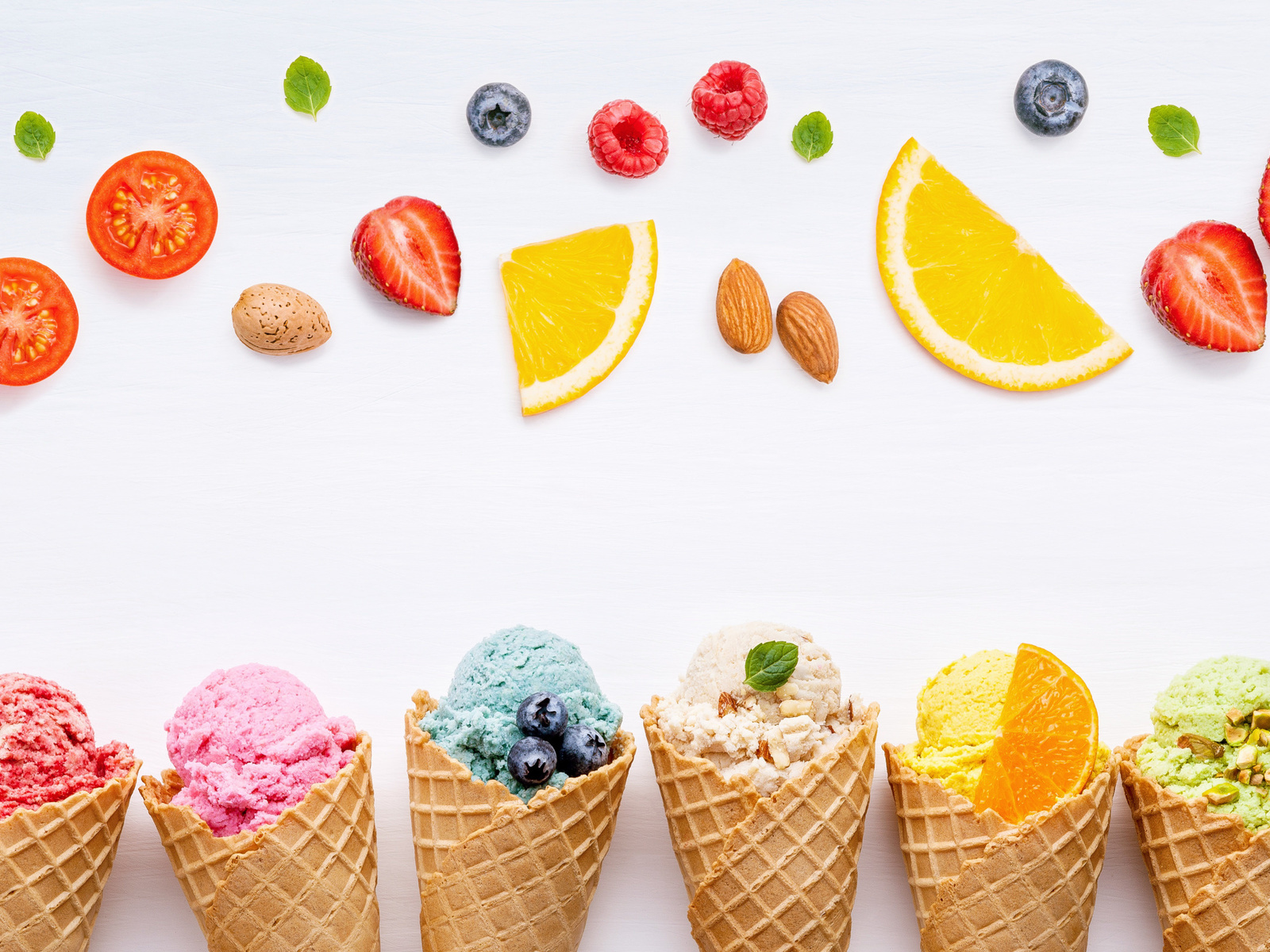 , colorful, , , , fruit, berries, ice, cream, cone