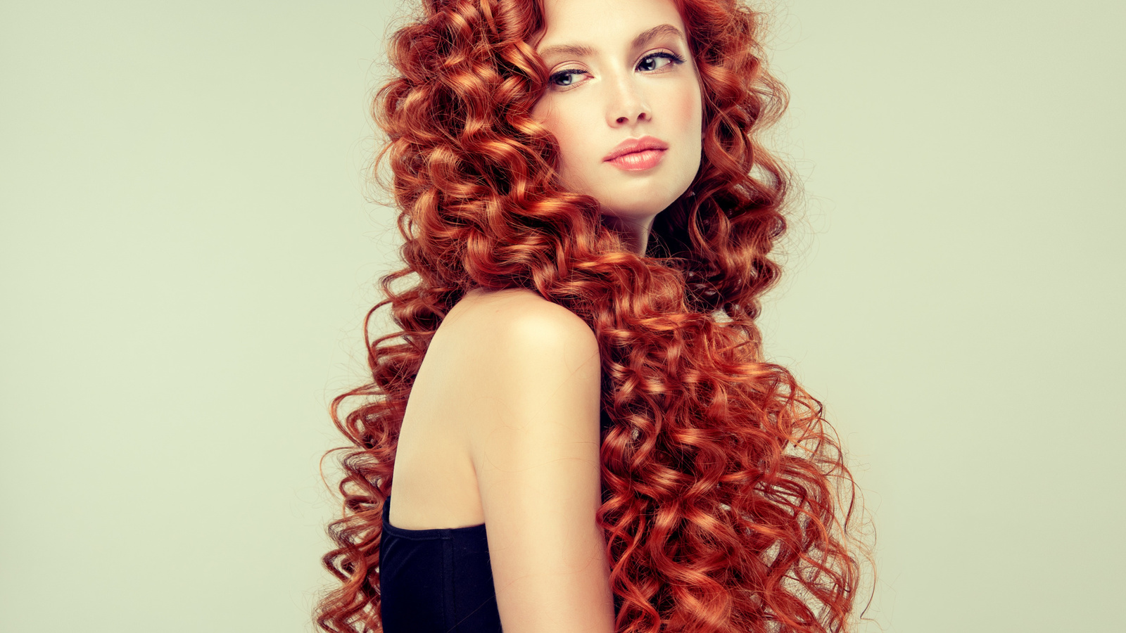 girl, face, model, hair, portrait, beauty, makeup, profile, red, girl, red, beautiful, curls, shoulder, hair