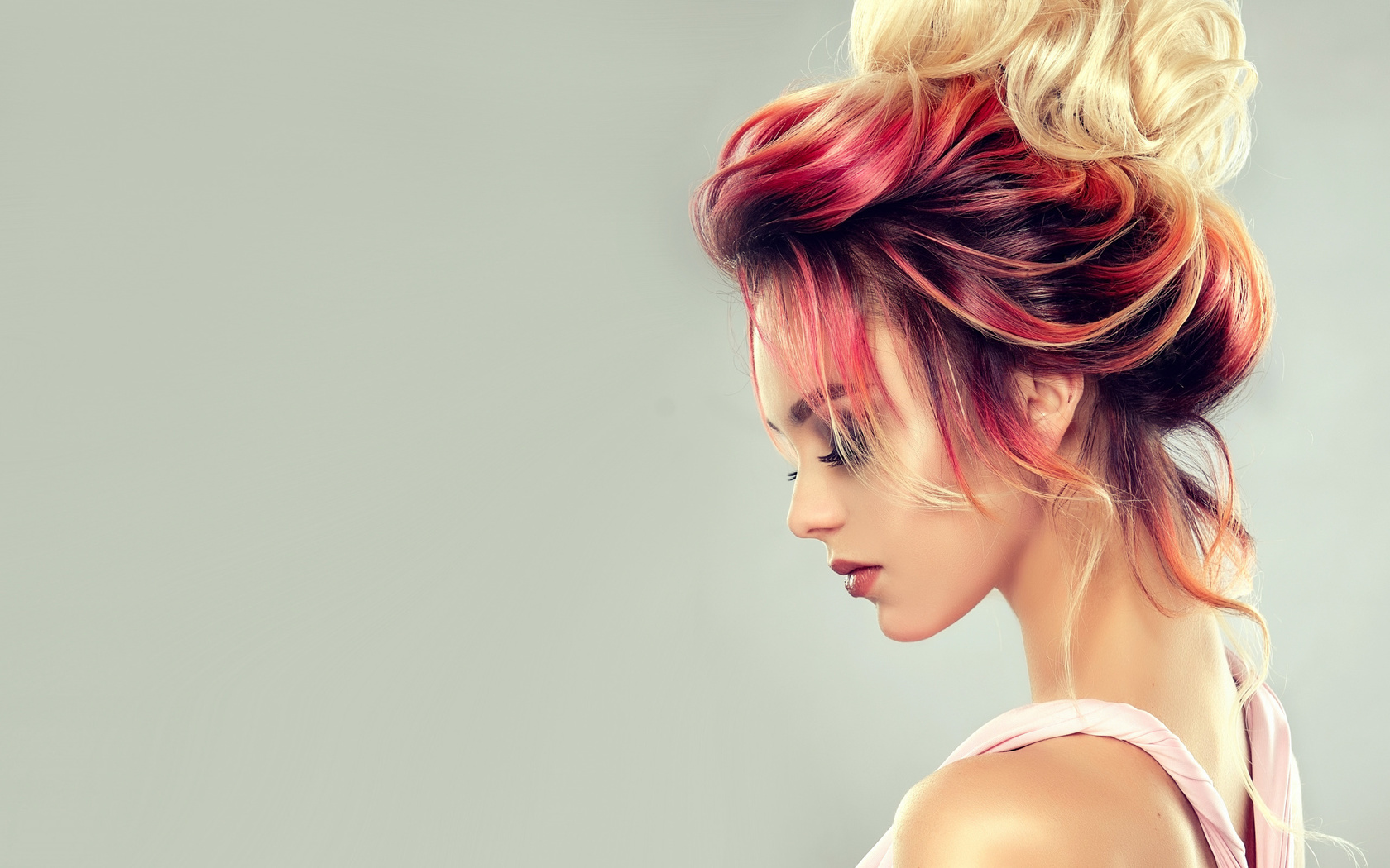 girl, face, style, hair, makeup, hairstyle, profile, coloful