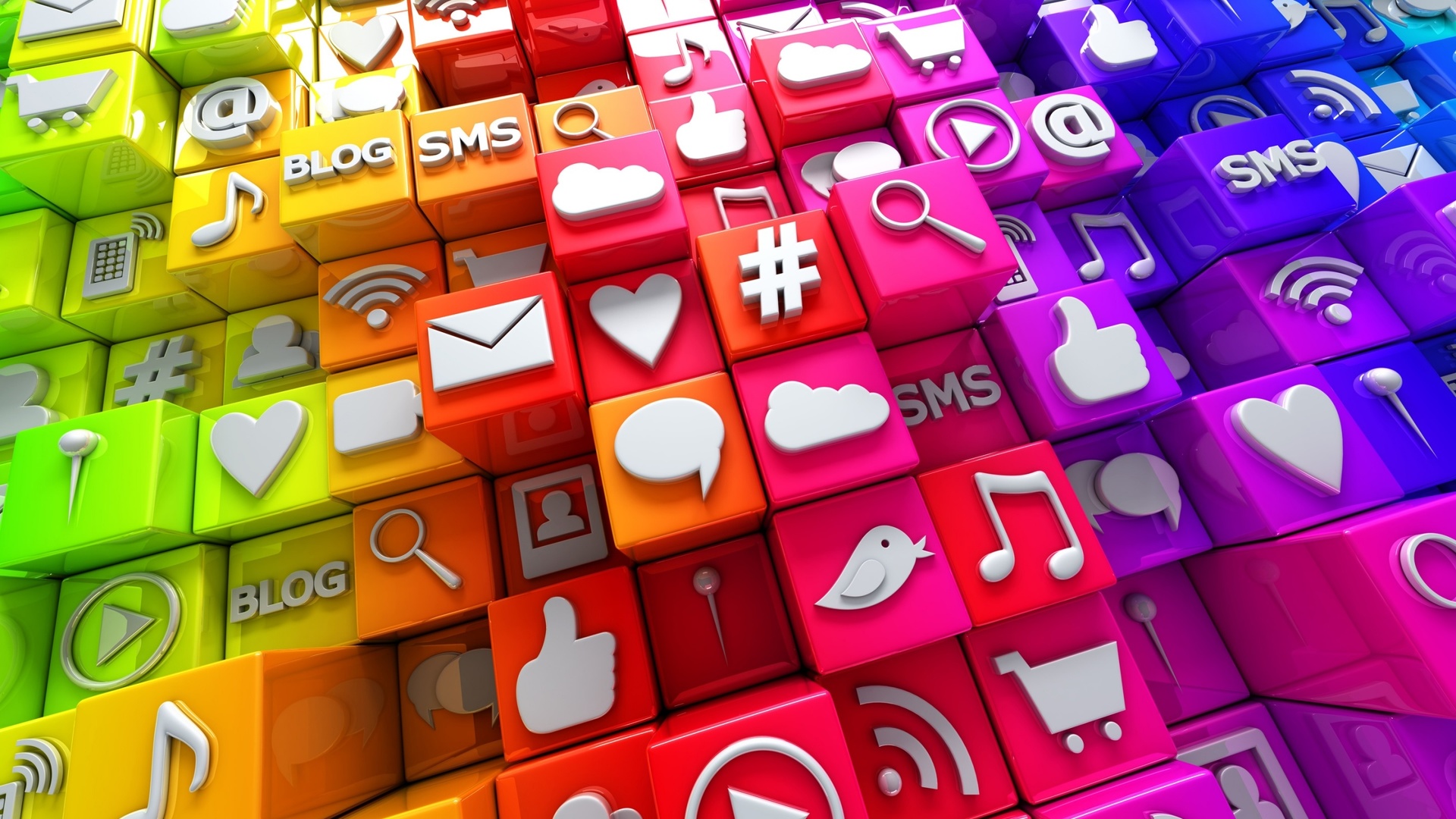 3d, social, icons, cubes