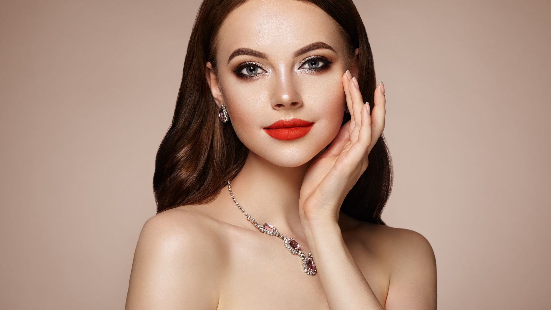 girl, model, makeup, brown, hair, necklace, photo, session