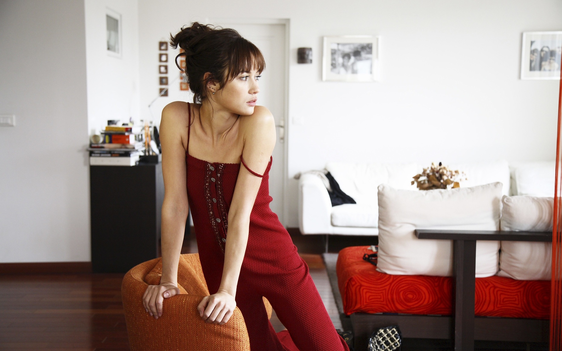 olga kurylenko, girl, model, in, red, suit,  , ,  ,, ,