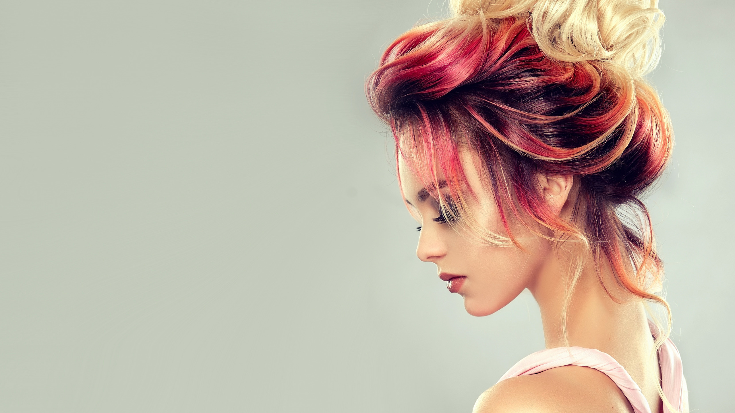 girl, face, style, hair, makeup, hairstyle, profile, coloful