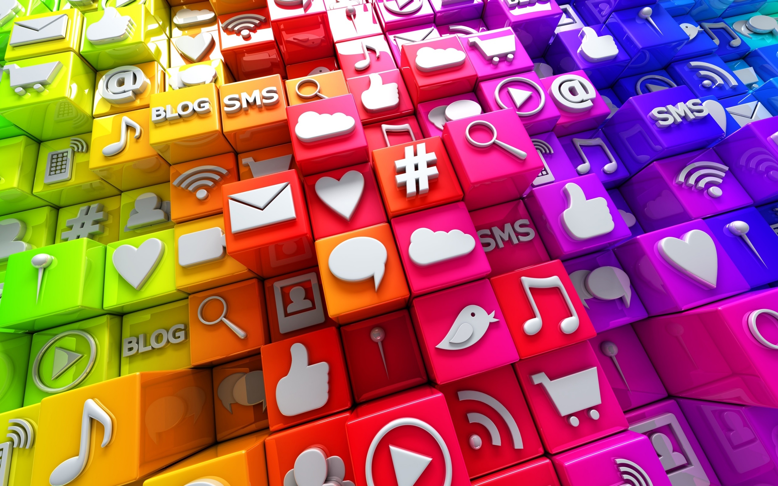 3d, social, icons, cubes