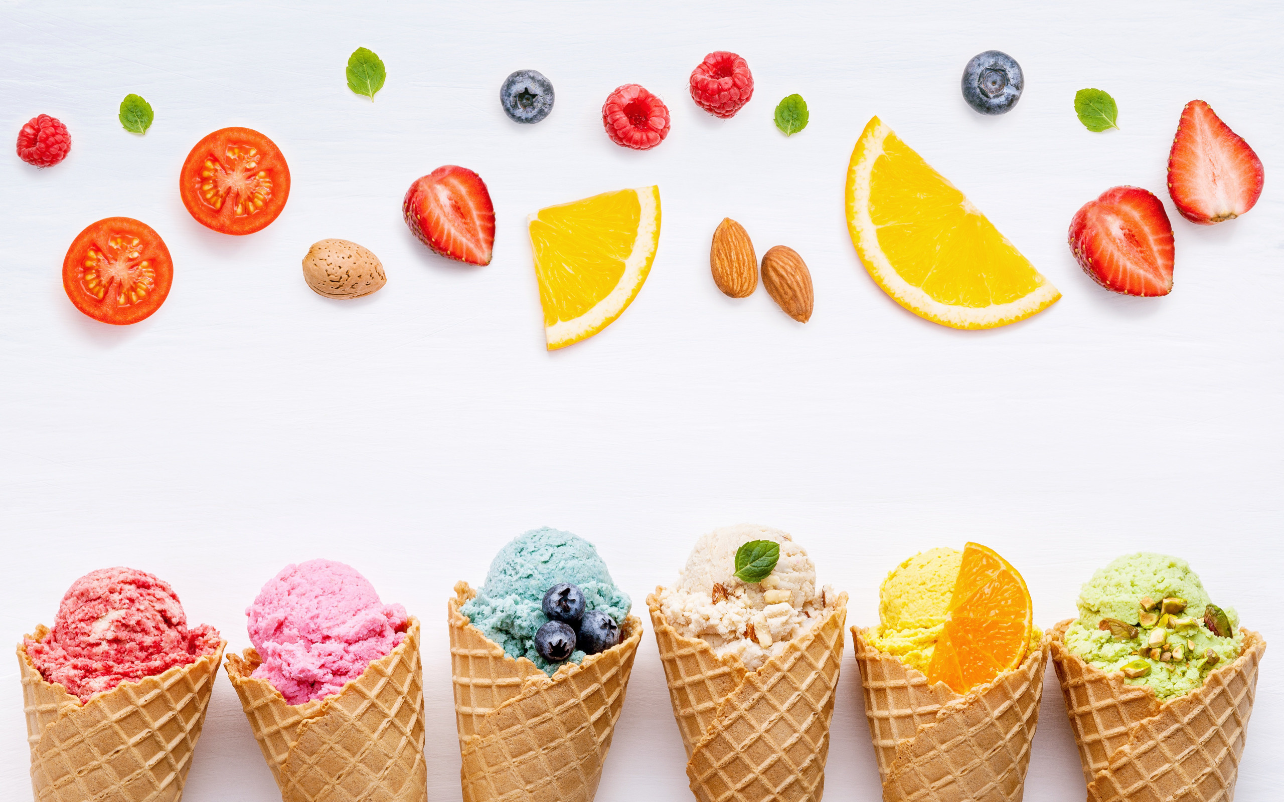 , colorful, , , , fruit, berries, ice, cream, cone