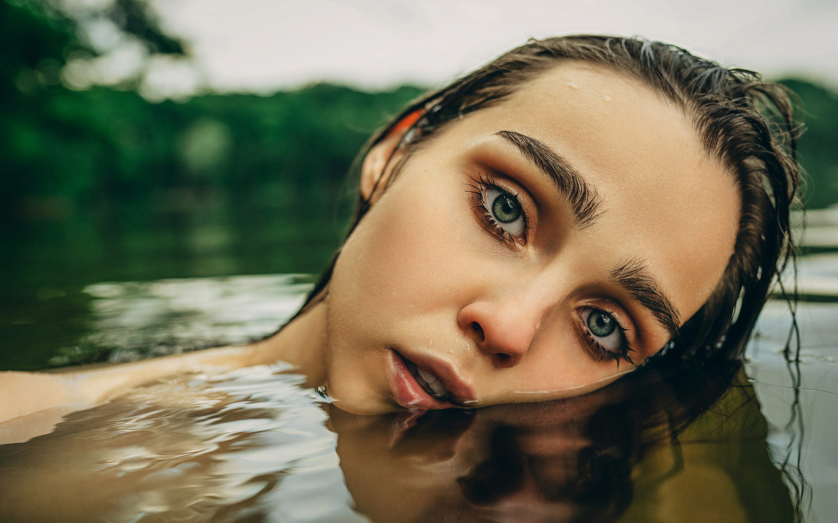 women, water, face, portrait, wet hair, wet body, women outdoors