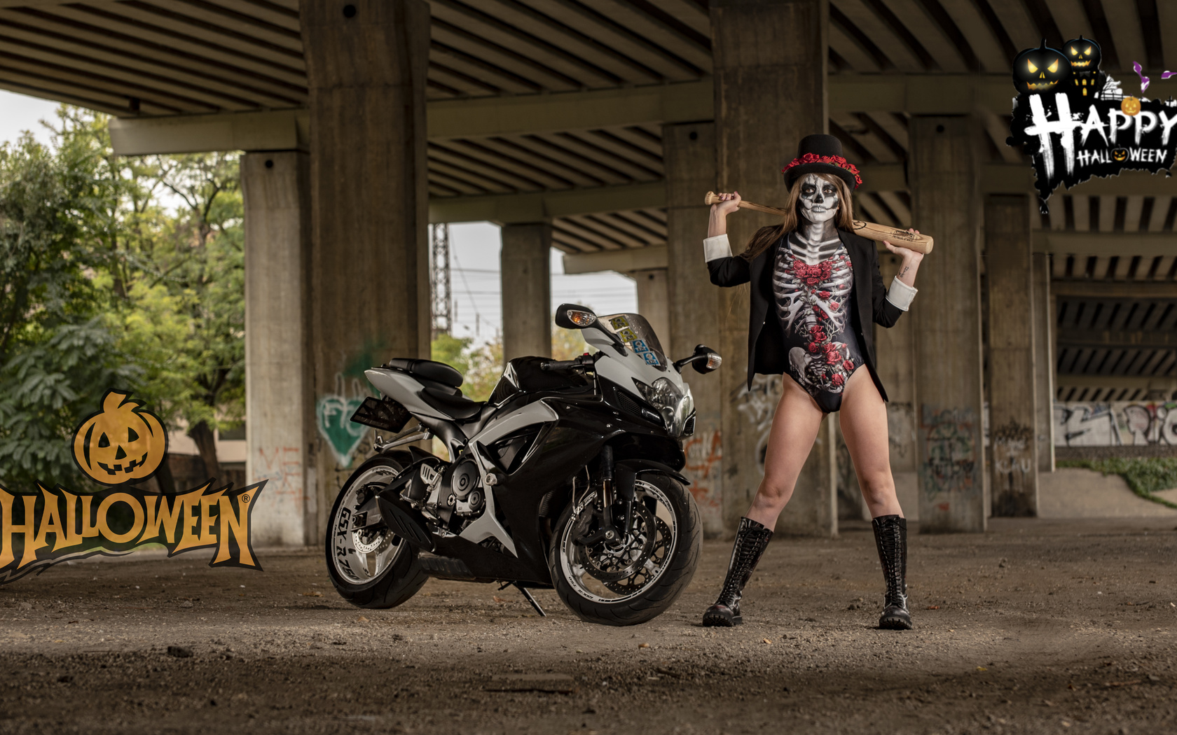 halloween, modell, women, motorcycle