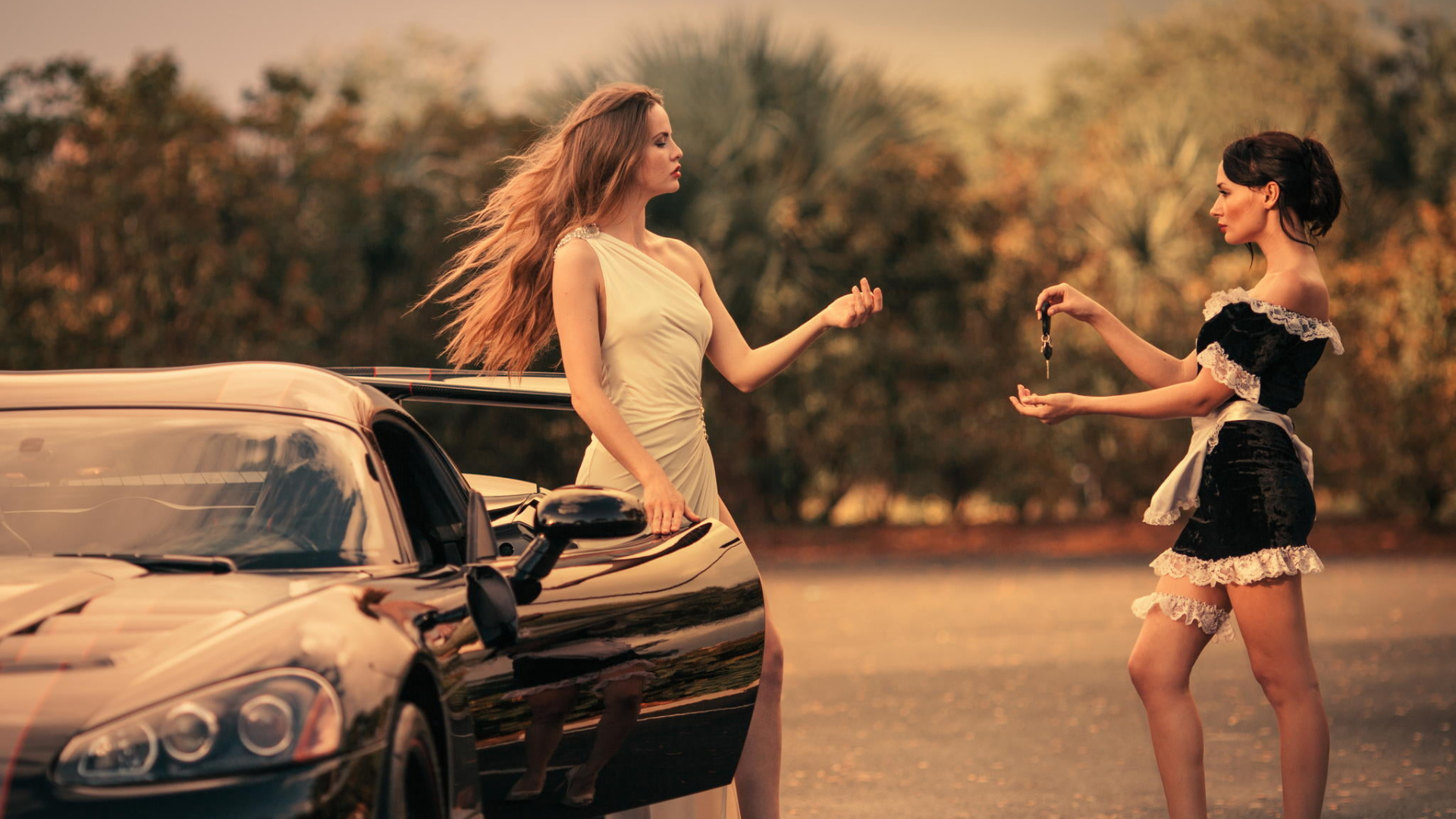 girls, car, viper