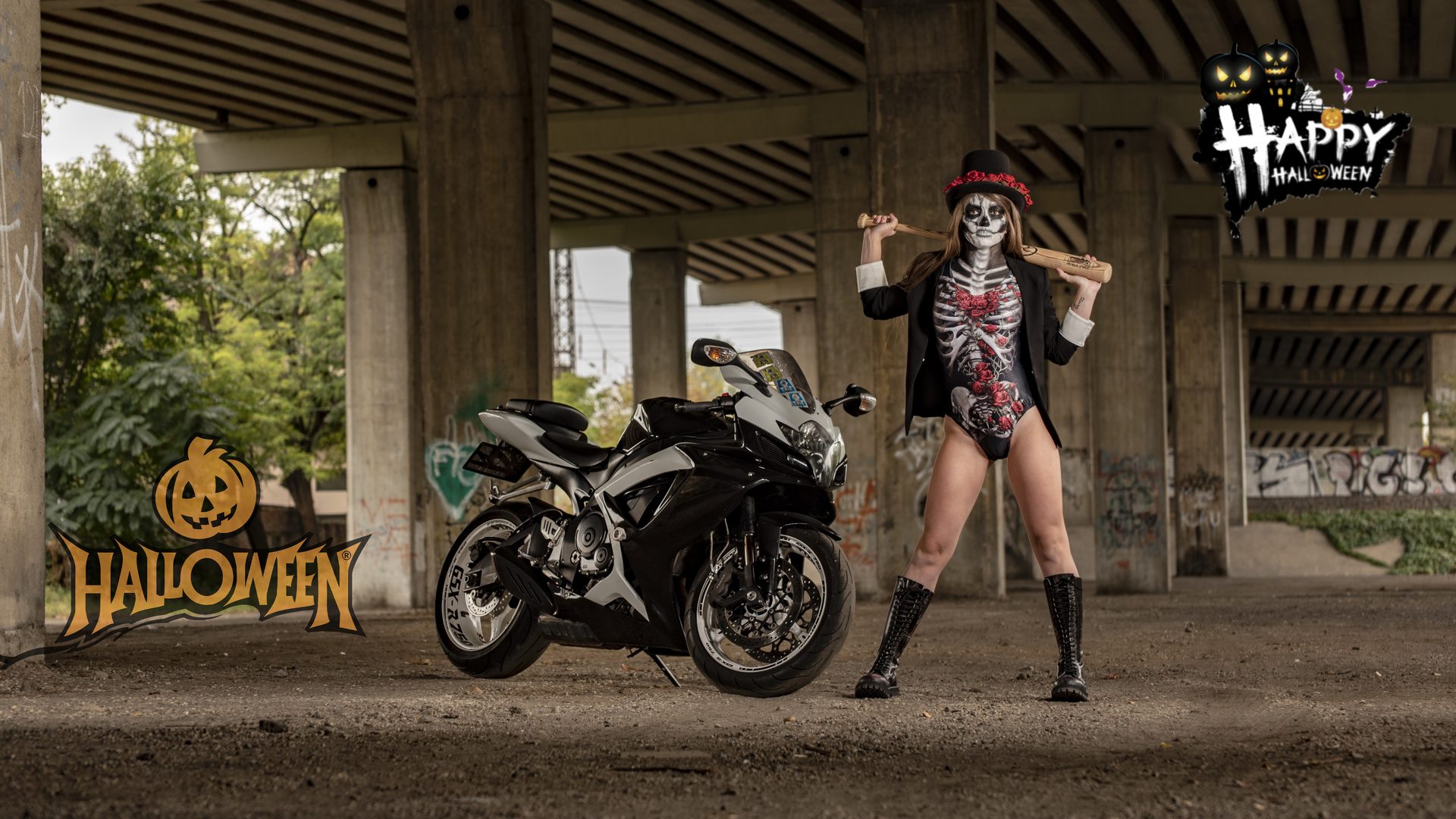 halloween, modell, women, motorcycle