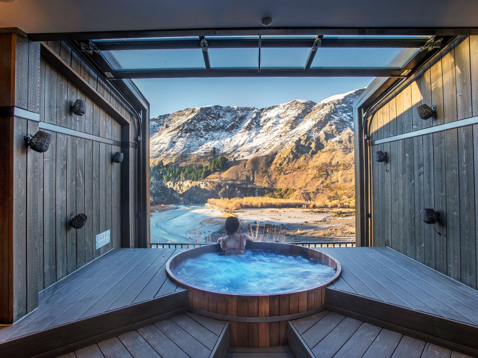 , new zealand,  , queenstown, relaxing hot pool,  , views of the shotover river