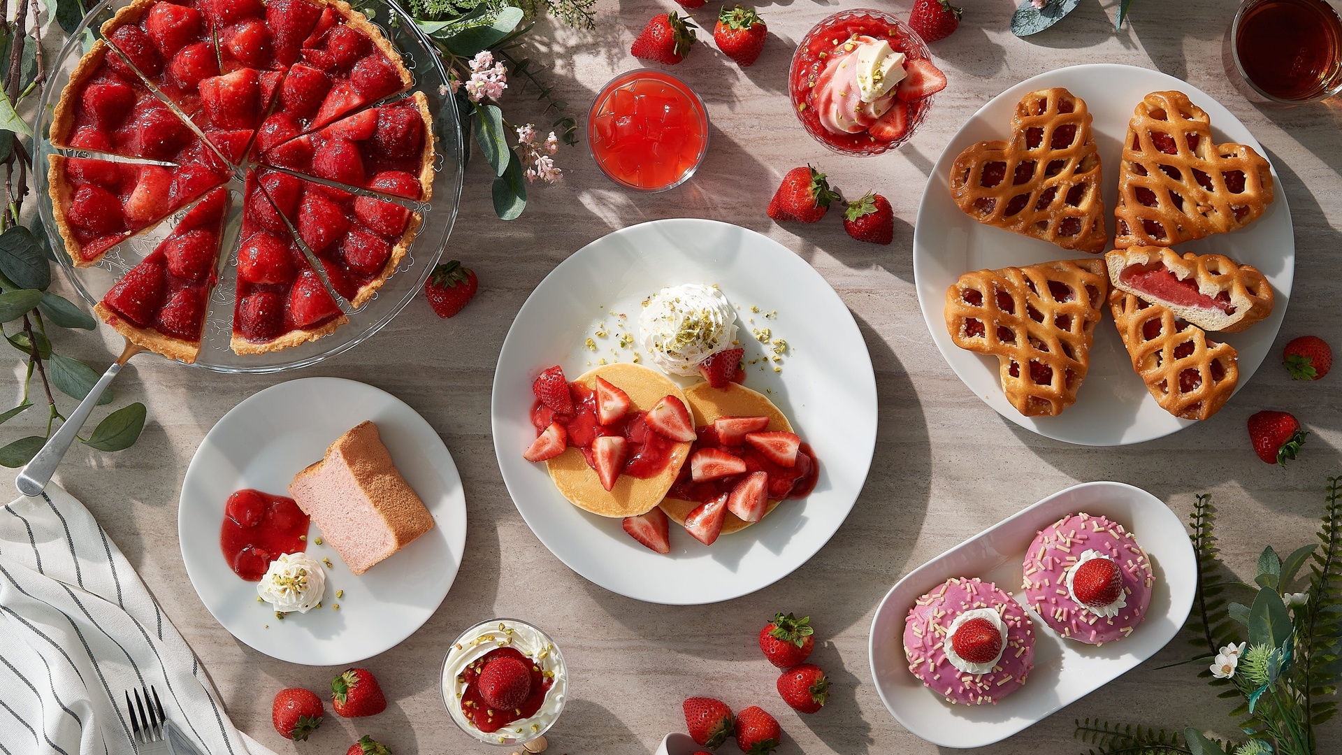 Картинки ikea, клубничное изобилие, блины, тарталетки, пончики, pancakes,  strawberry abundance, tartlets - обои 1920x1080, картинка №484011