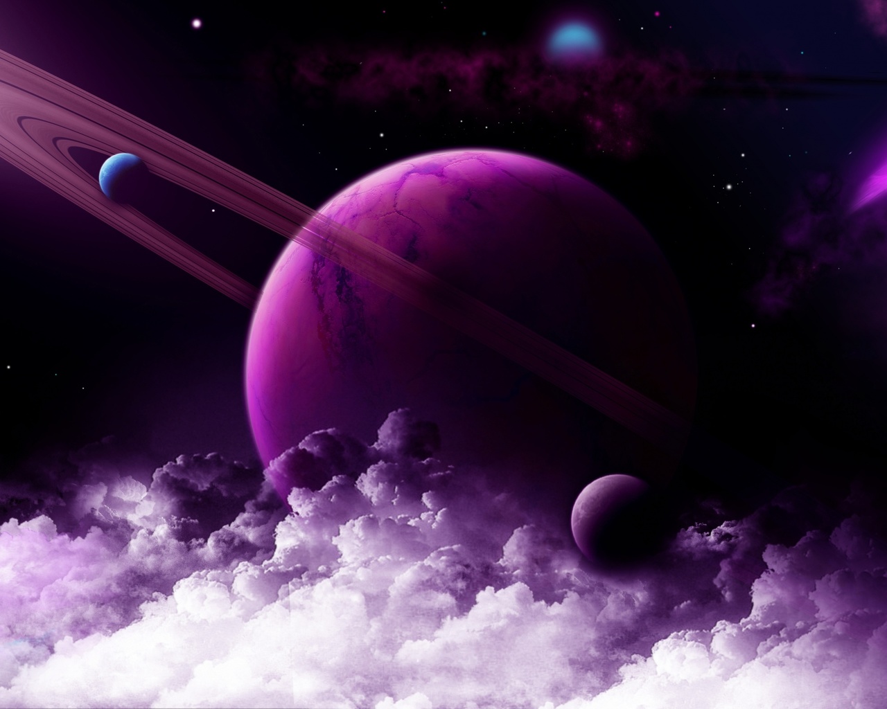 space, purple, planet, galaxy, rings, stars, saturn