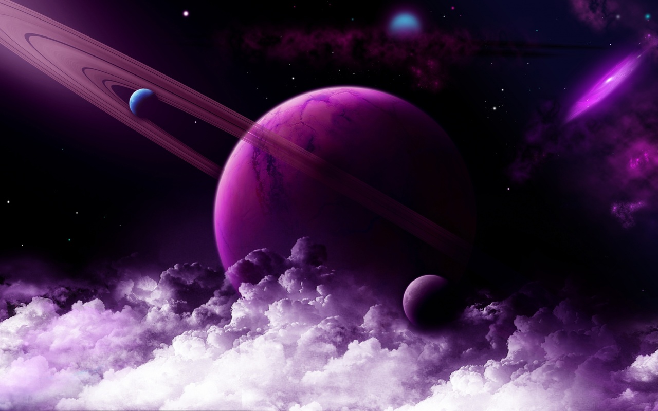 space, purple, planet, galaxy, rings, stars, saturn