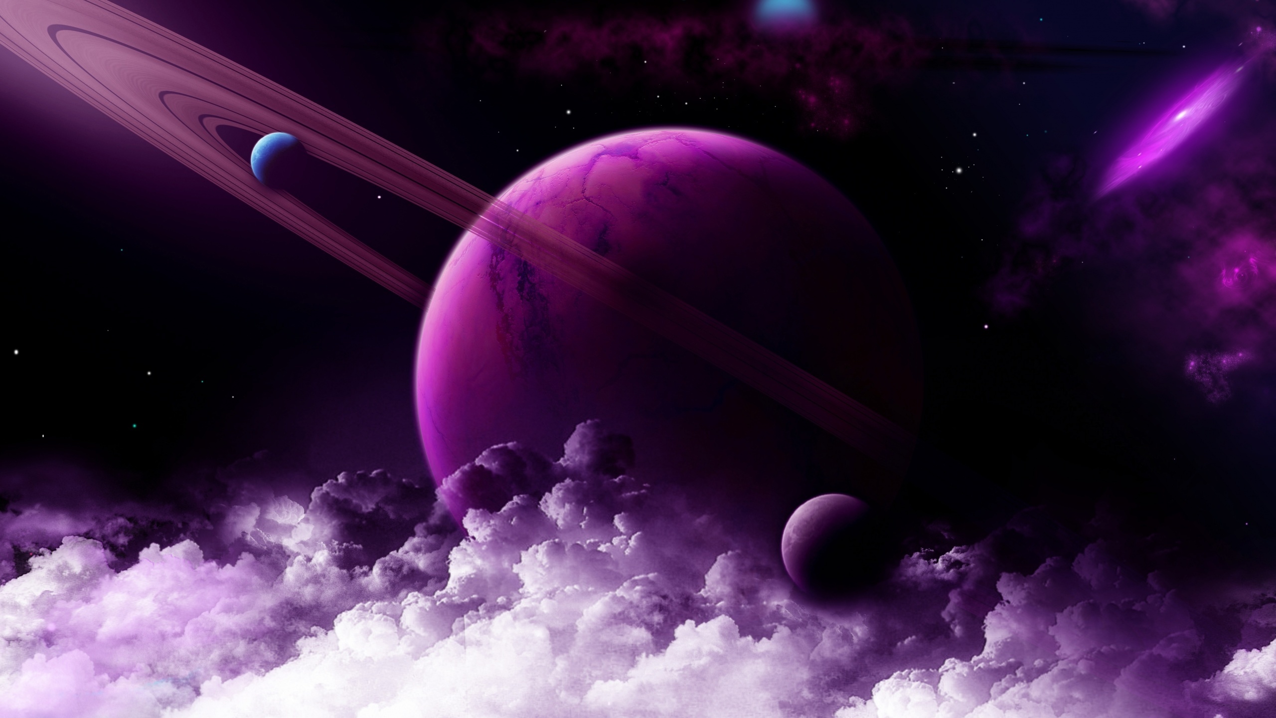 space, purple, planet, galaxy, rings, stars, saturn