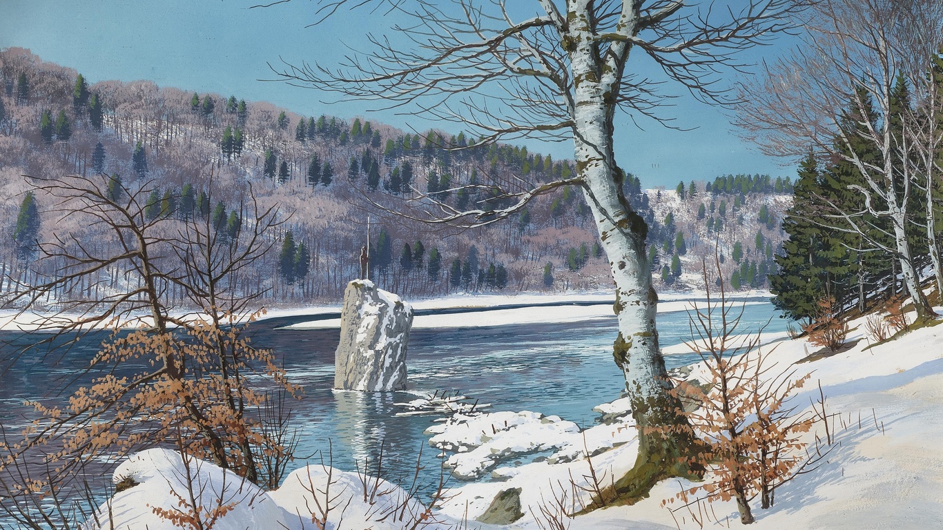  ,  , rudolf reschreiter, die winterliche isar mit georgenstein