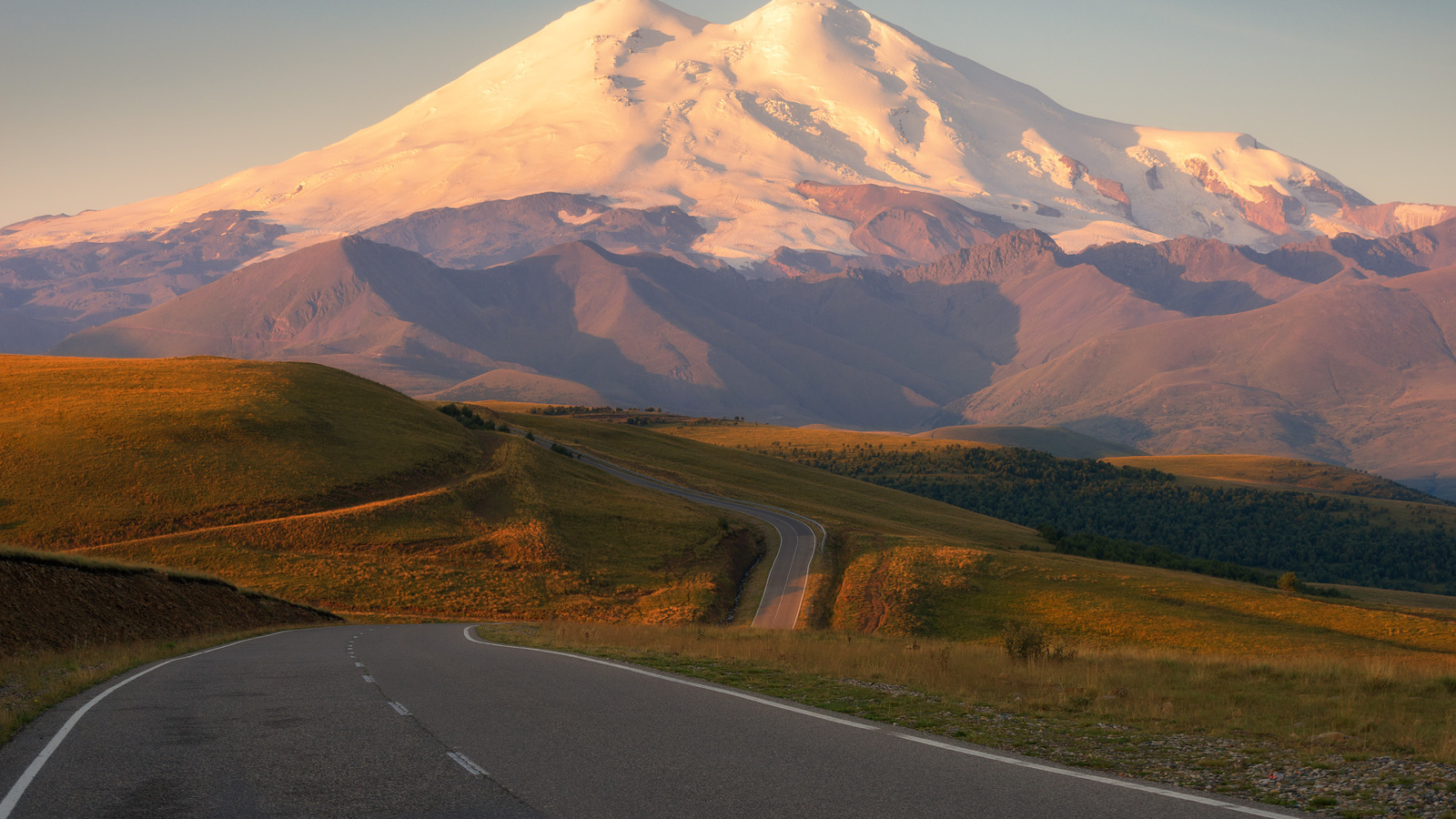 nature, mountains, hills, sky, landscape, highway, road, snow, grass, dirt road