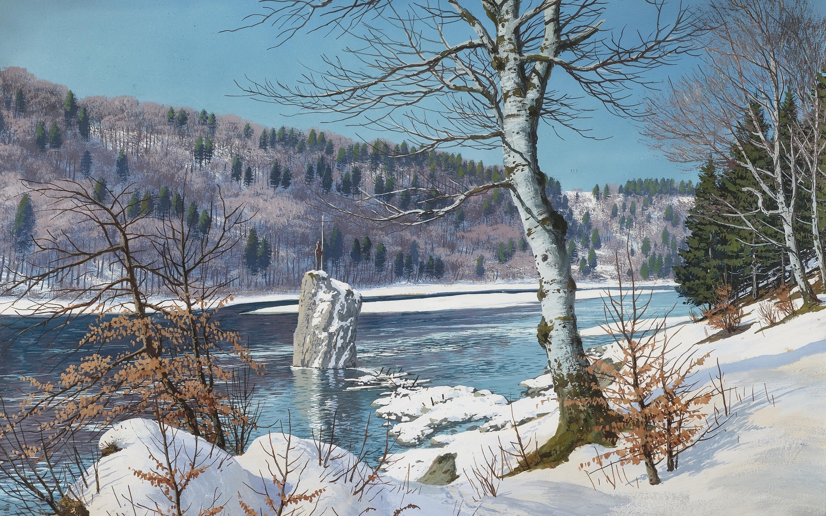  ,  , rudolf reschreiter, die winterliche isar mit georgenstein