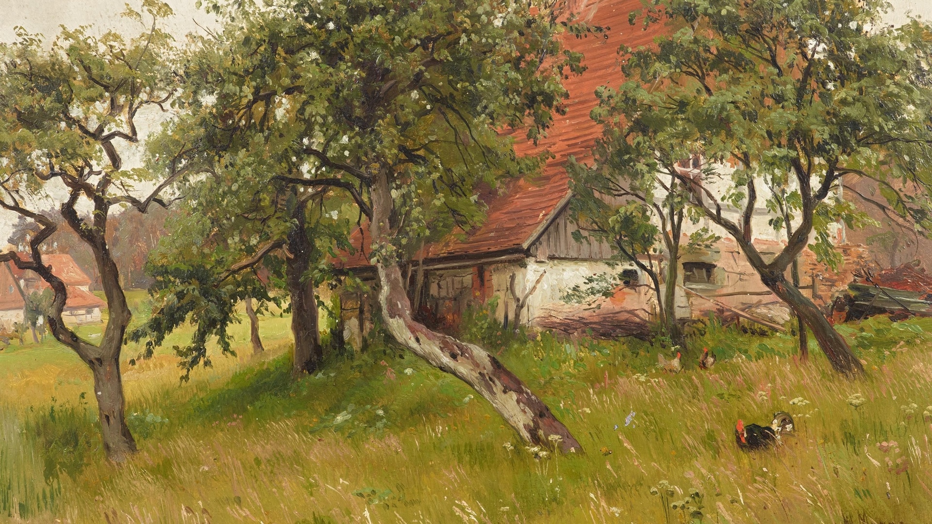 walter moras,  ,  ,    , farm on the outskirts of the village, oil on paper