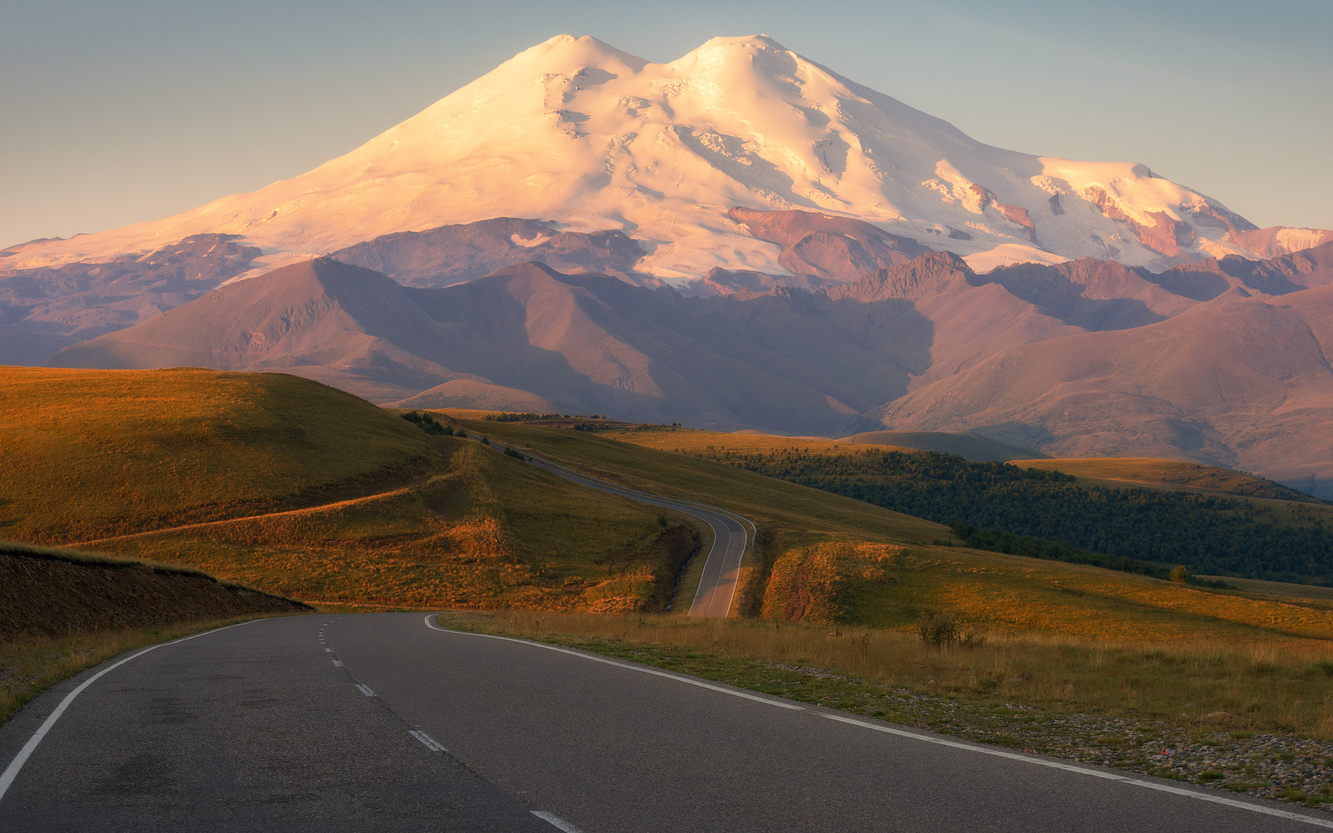 nature, mountains, hills, sky, landscape, highway, road, snow, grass, dirt road