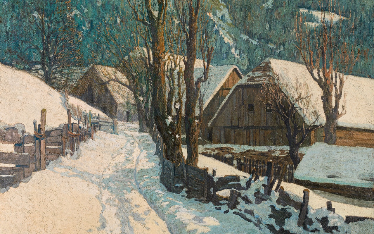 josef stoitzner, austrian, 1945, wintery village