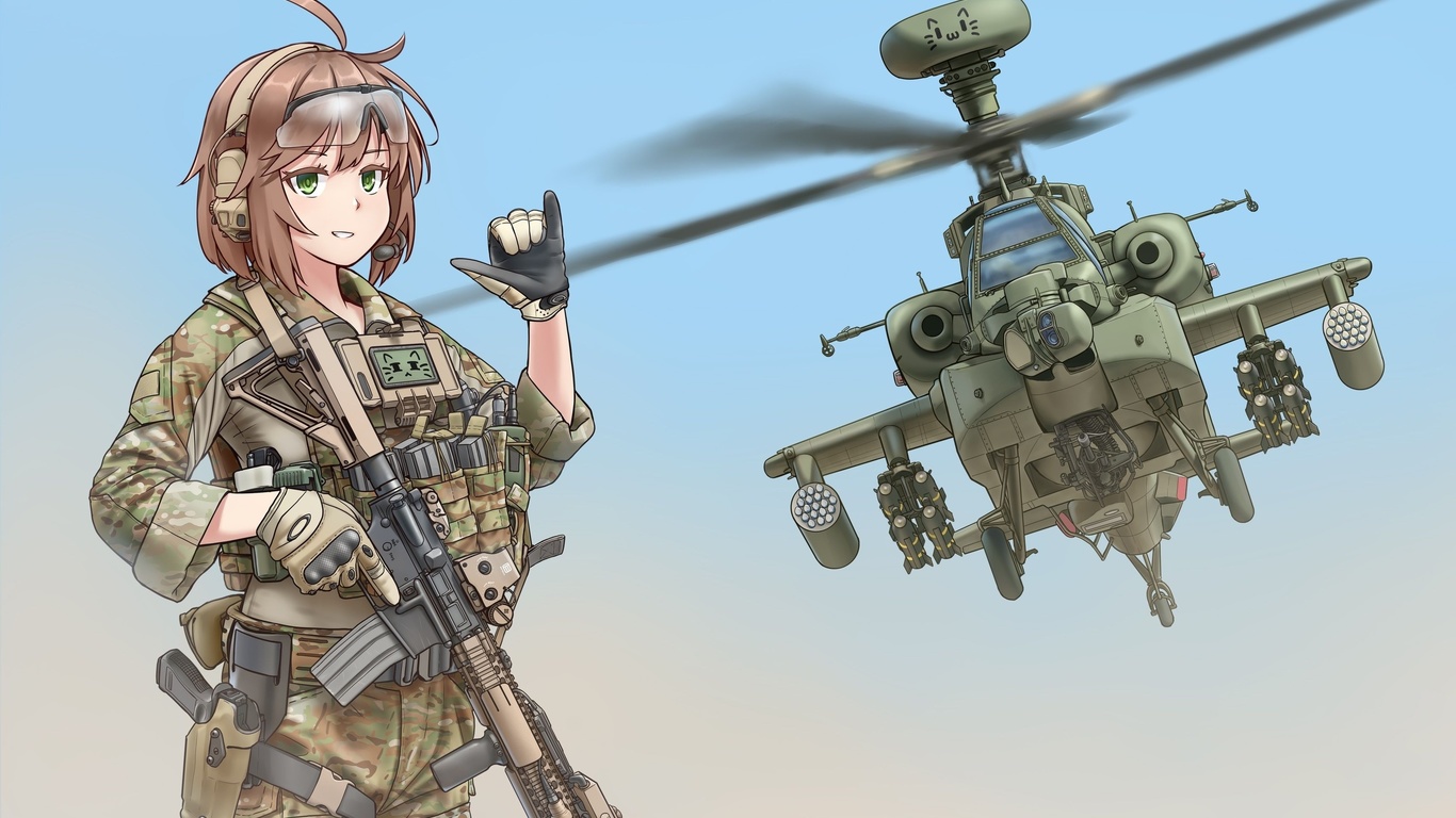 military, guns, anime, girls frontline