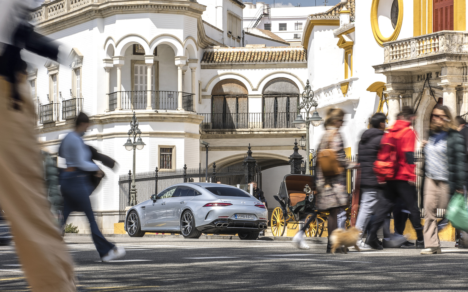 seville, spain, mercedes amg gt 63 s e performance, hightech silver metallic, 2023, hybrid