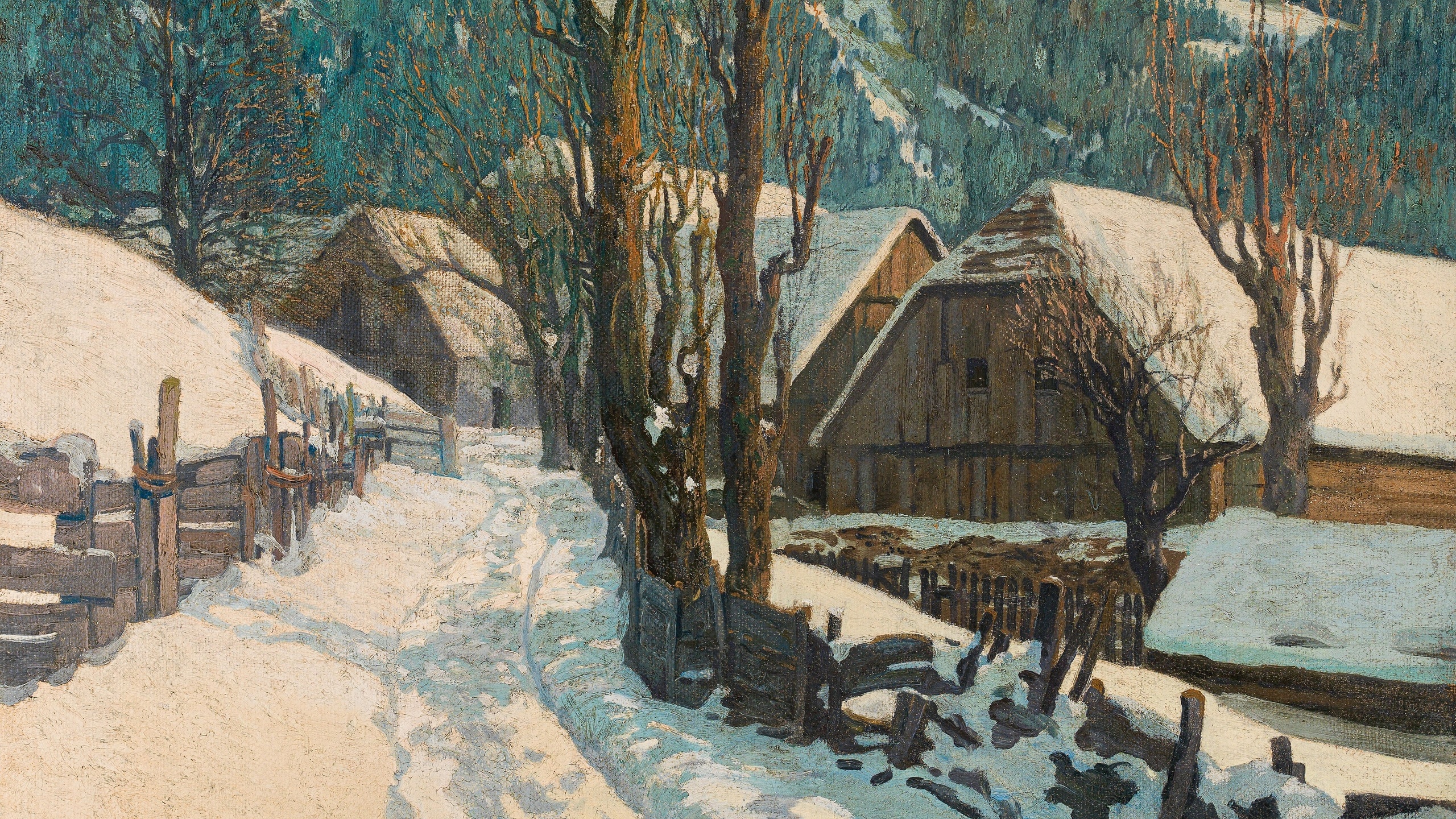 josef stoitzner, austrian, 1945, wintery village