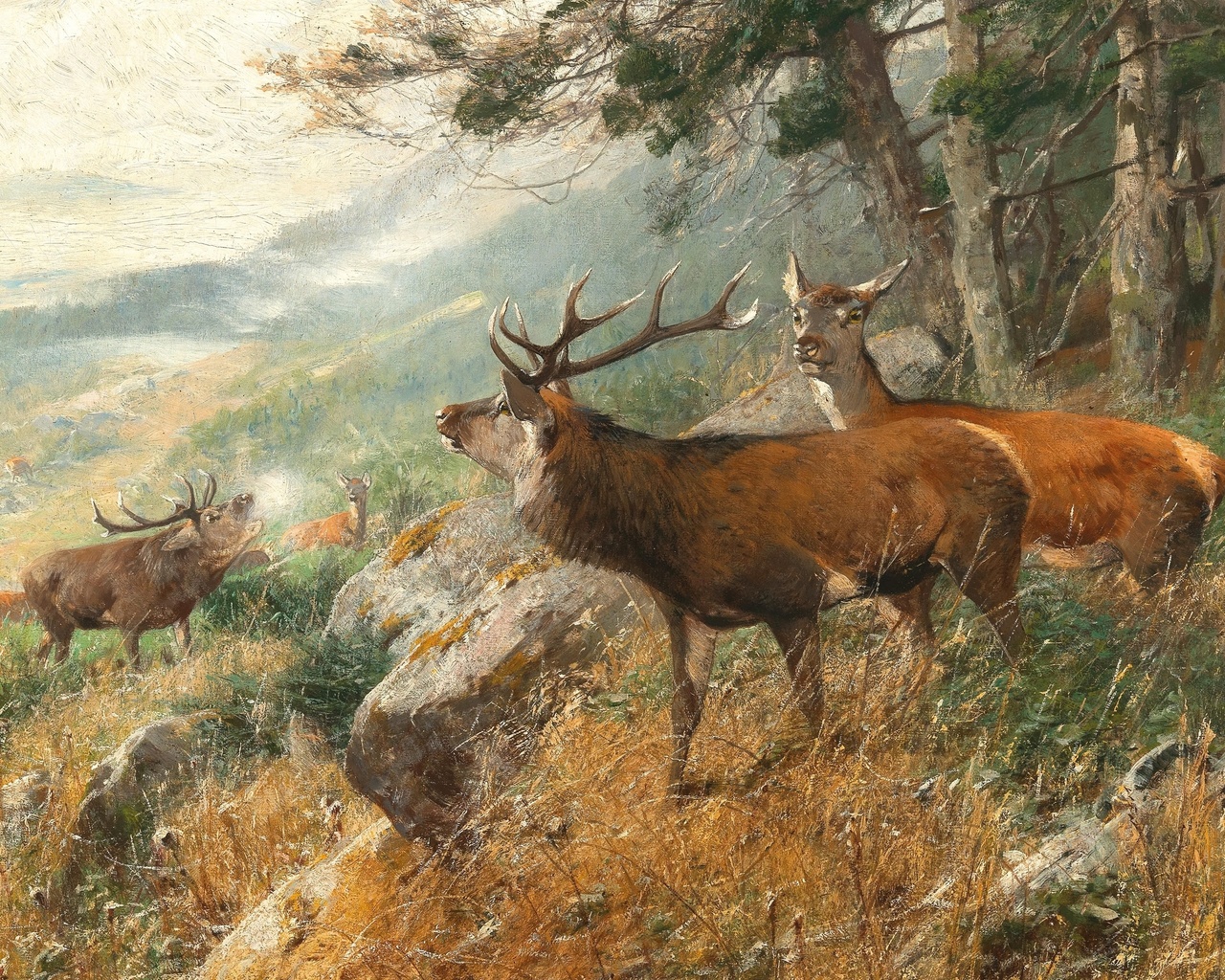 christian kroner, german, 1893, deer in the clearing