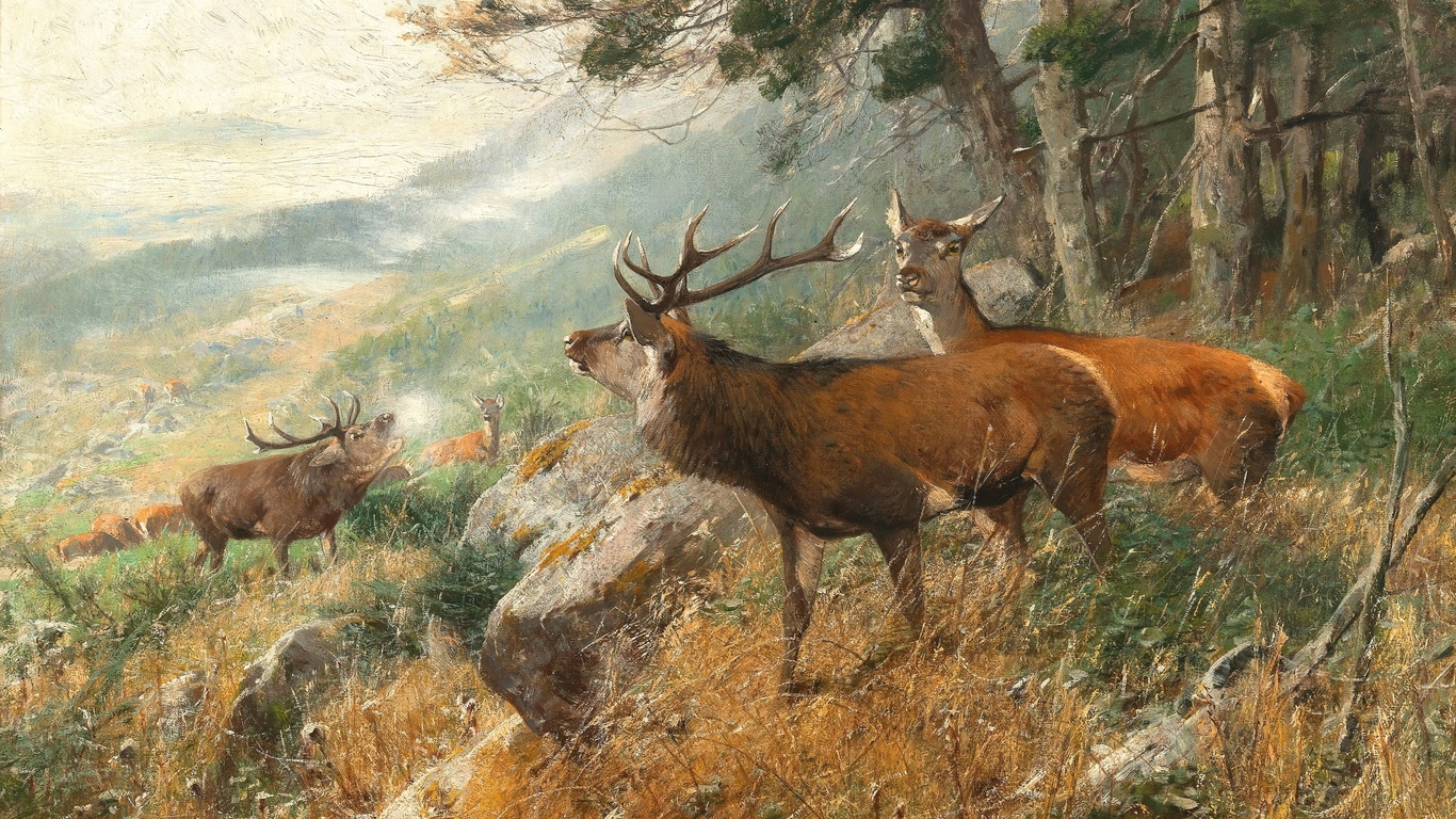 christian kroner, german, 1893, deer in the clearing