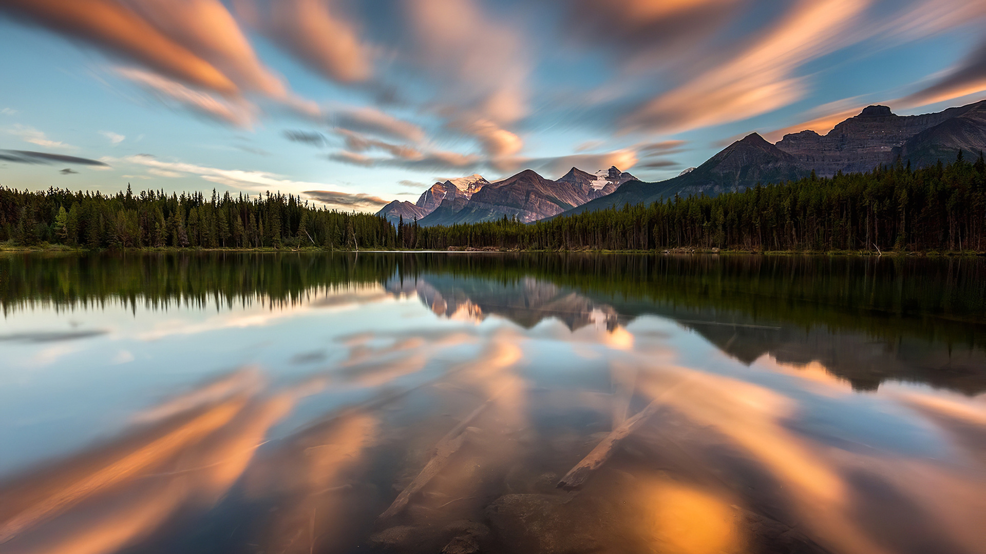 pine trees, nature, clouds, sky, lake, landscape, mountains, reflection, trees